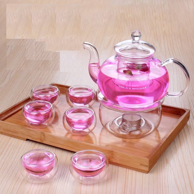 Bộ Ấm pha trà thủy tinh, kèm khay trúc BAT 1112